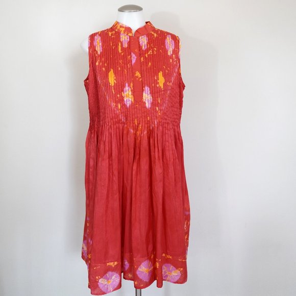 Roberta Roller Rabbit Dresses & Skirts - Roberta Freymann Red Orange Sleeveless Pleat Dress